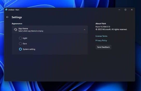 Mørk tilstand i Paint Windows 11